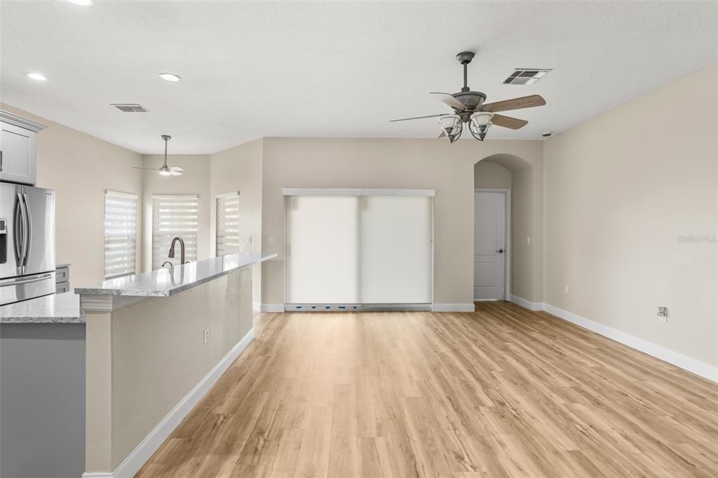 Interior, Kitchen, Pendant Lights, Recessed Lighting, Wood Texture Flooring
