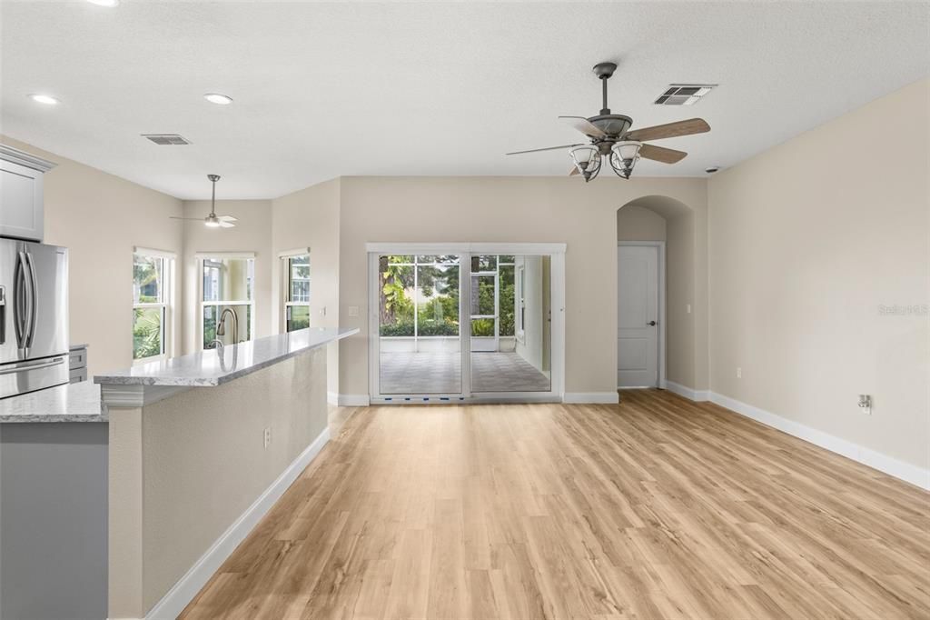 Interior, Kitchen, Pendant Lights, Recessed Lighting, Wood Texture Flooring