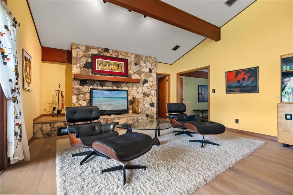 Fitness Equipment, Interior, Stone Walls, Wooden Beams, Wood Texture Flooring