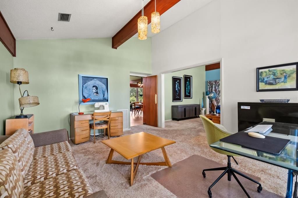 Home Office, Interior, Pendant Lights, Wooden Beams