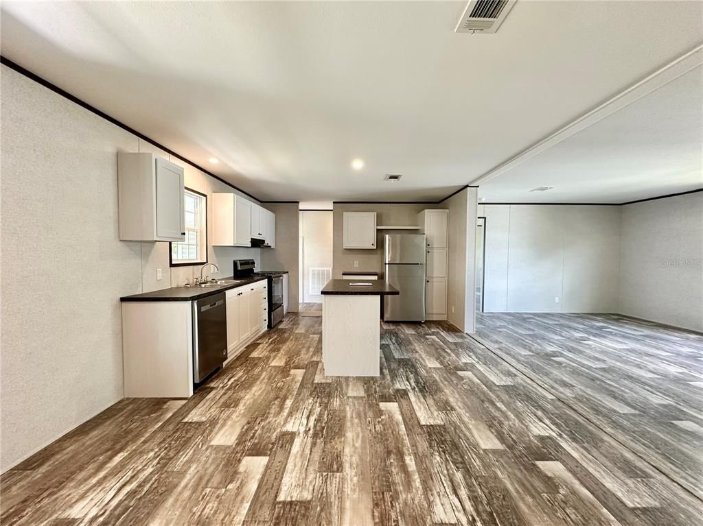 Interior, Kitchen, Recessed Lighting, Wood Texture Flooring