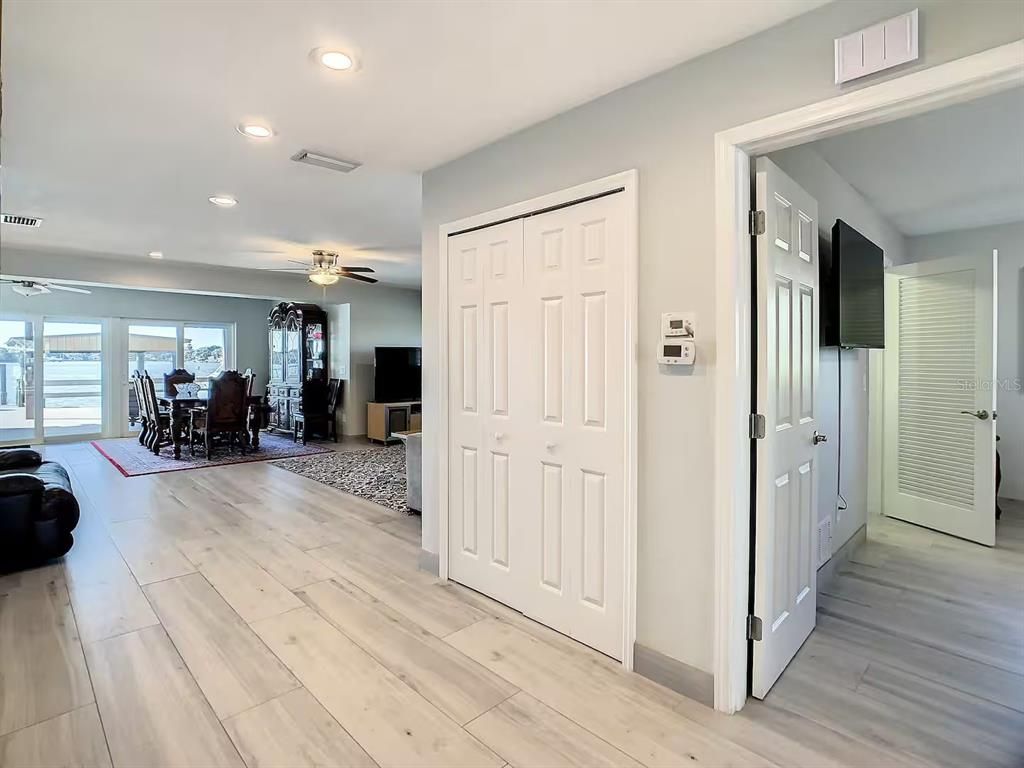 Dining room, Interior, Recessed Lighting, Wood Texture Flooring