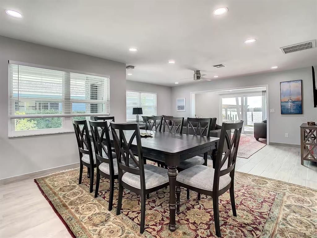 Dining room, Interior, Recessed Lighting, Wood Texture Flooring