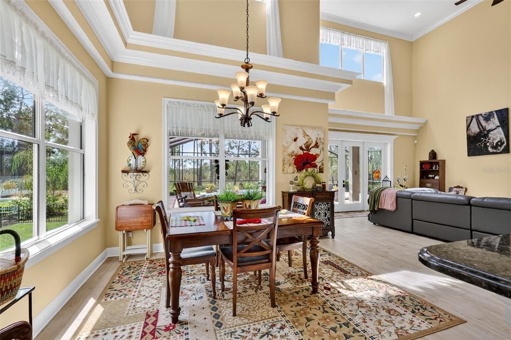 Chandelier, Dining room, Interior, Living room, Recessed Lighting, Wood Texture Flooring