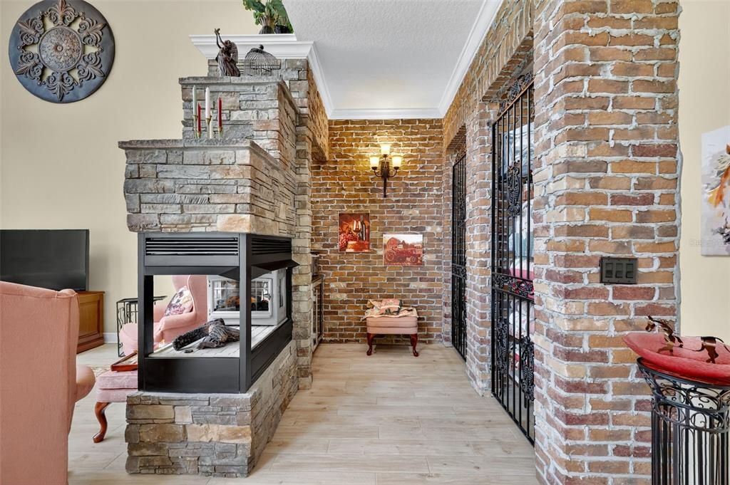 Fireplace, Interior, Stone Walls, Wood Texture Flooring