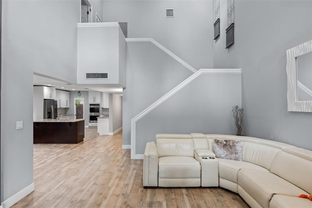 Interior, Kitchen, Living room, Recessed Lighting, Stainless Steel Appliances, Wood Texture Flooring
