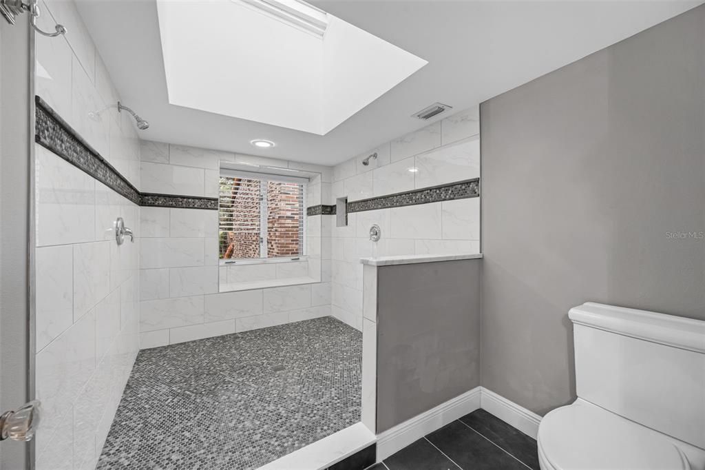 Bathroom, Interior, Marble Walls, Recessed Lighting