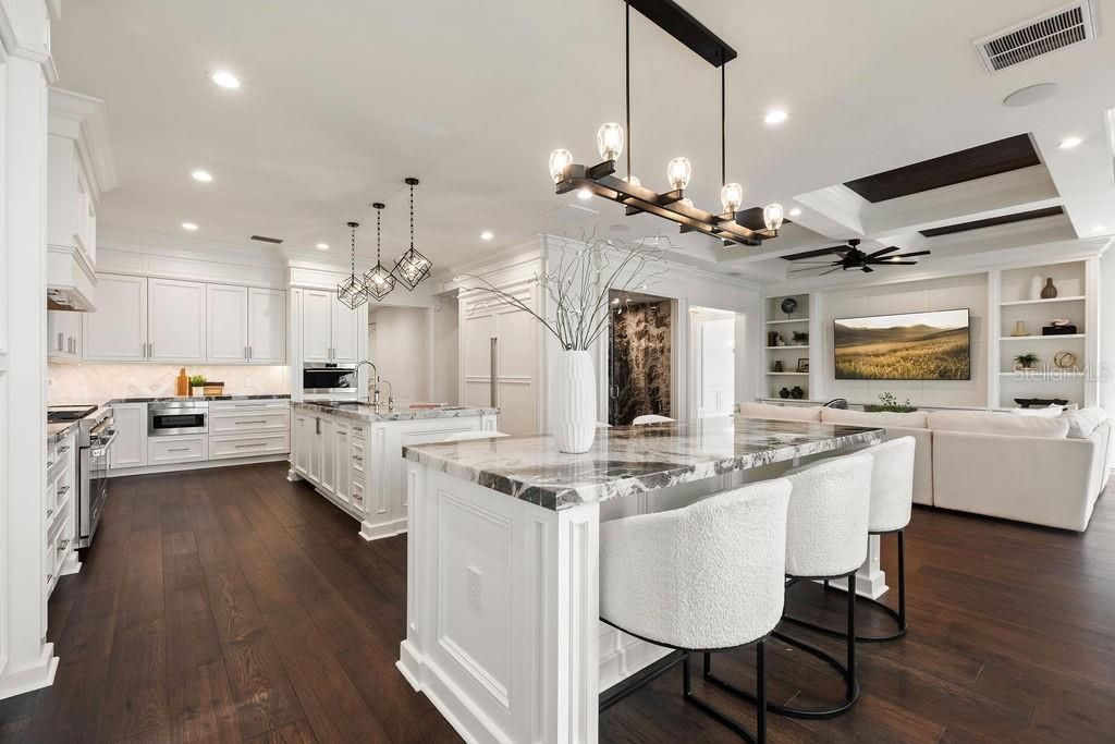 Interior, Kitchen, Living room, Pendant Lights, Recessed Lighting, Stainless Steel Appliances, Wood Texture Flooring