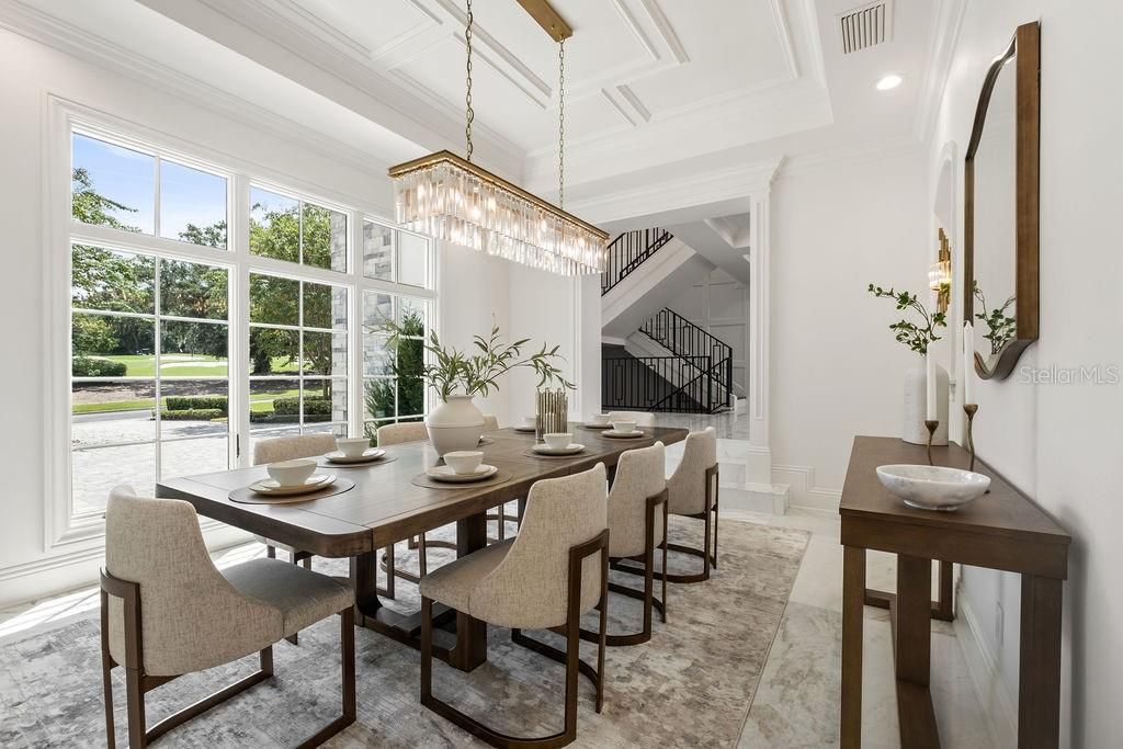 Chandelier, Dining room, Interior, Recessed Lighting