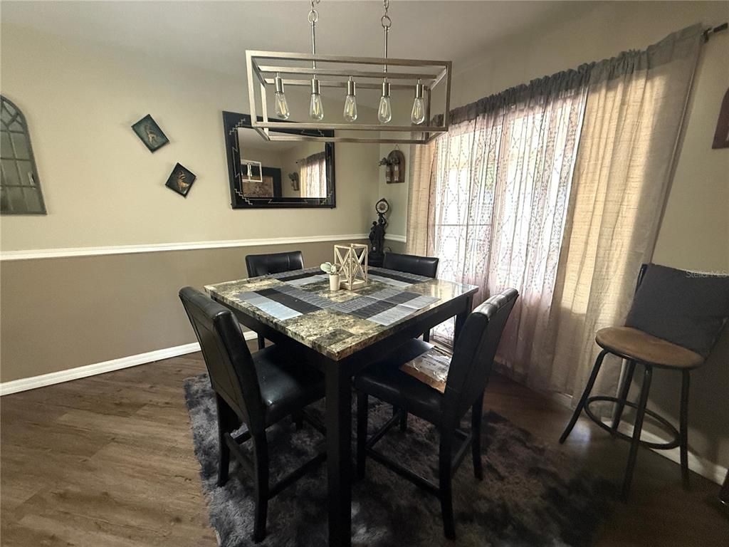 Dining room, Interior, Pendant Lights, Wood Texture Flooring