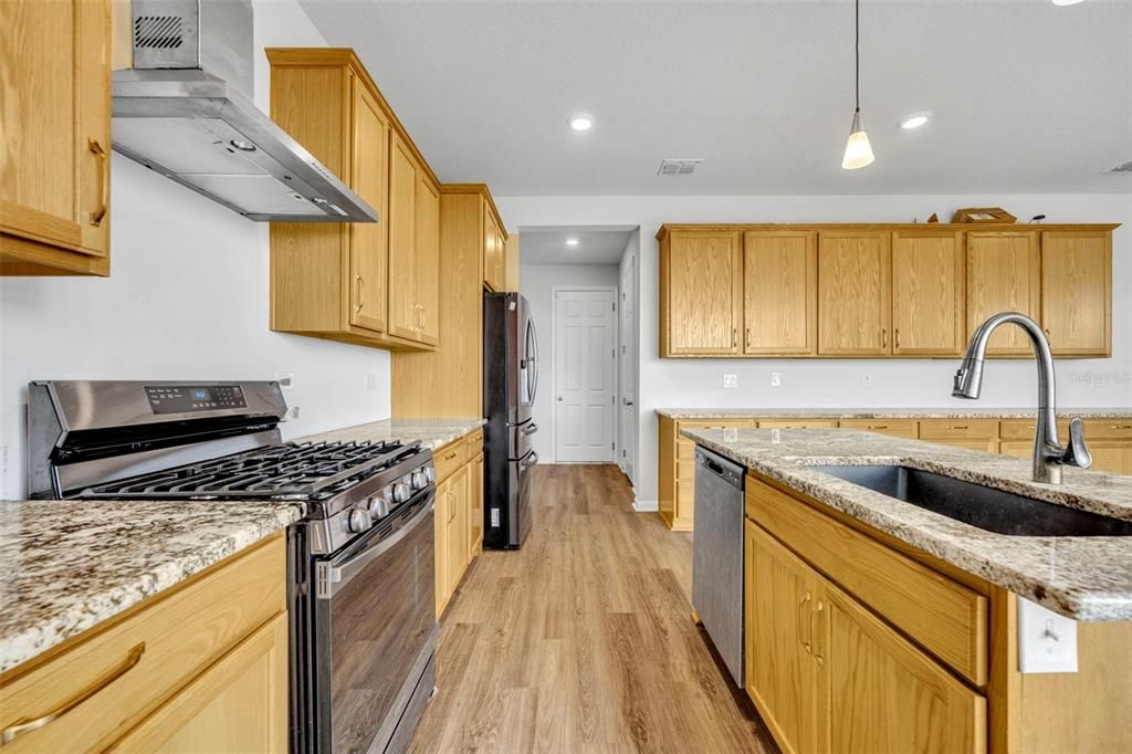 Interior, Kitchen, Pendant Lights, Recessed Lighting, Wood Texture Flooring