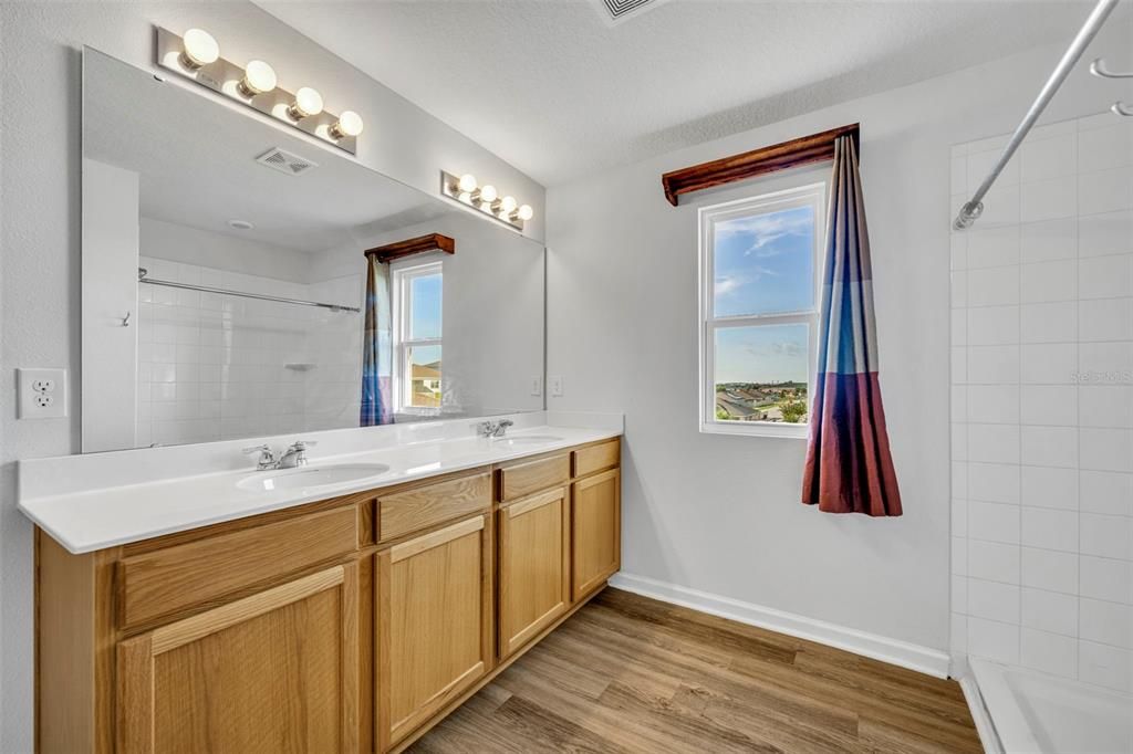 Bathroom, Dual Sink Vanities, Interior, Wood Texture Flooring