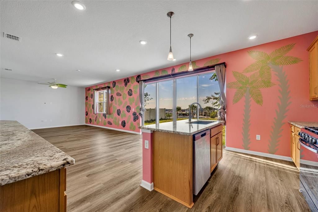 Interior, Kitchen, Pendant Lights, Recessed Lighting, Wood Texture Flooring