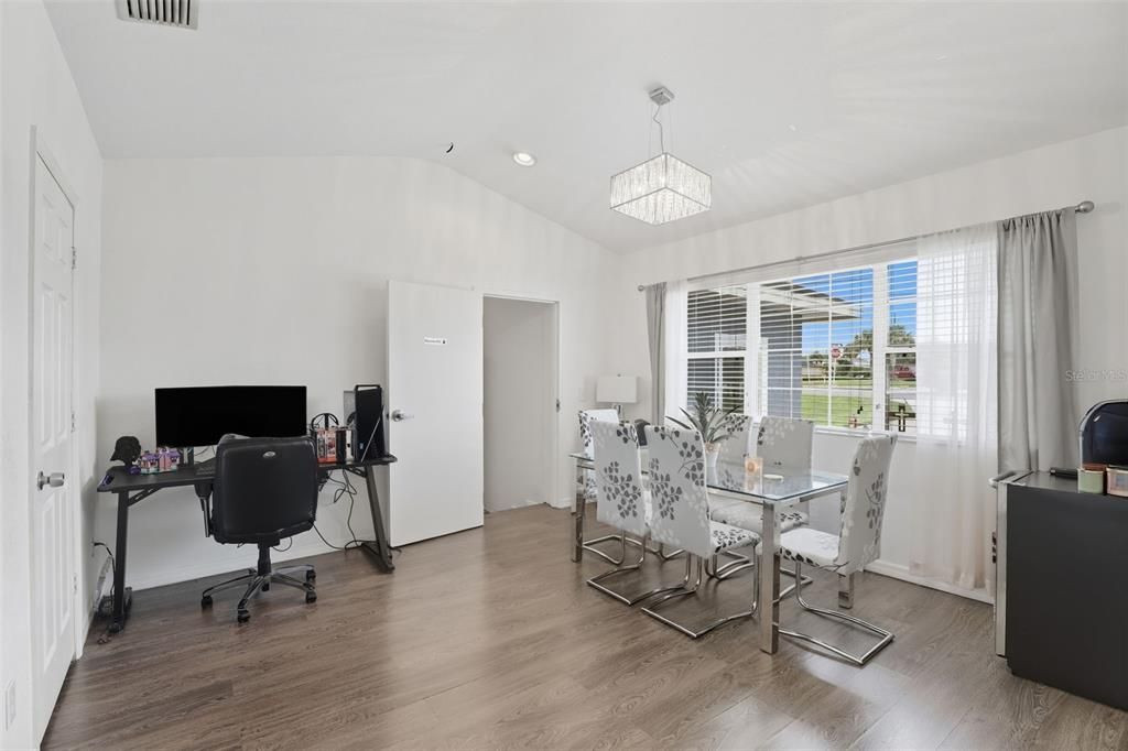 Home Office, Interior, Pendant Lights, Recessed Lighting, Wood Texture Flooring