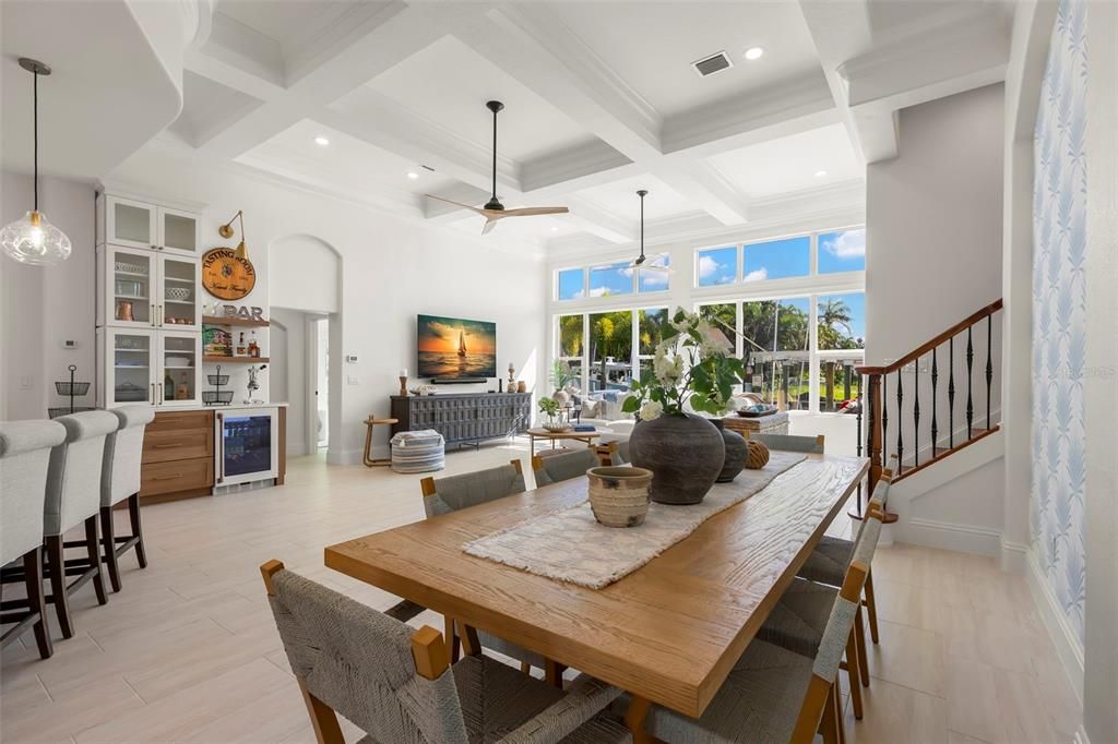 Dining room, Interior, Pendant Lights, Recessed Lighting, Wood Texture Flooring