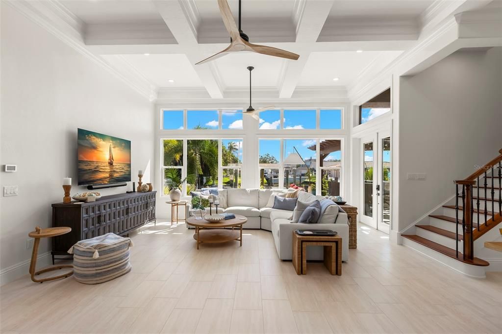 Interior, Living room, Pendant Lights, Recessed Lighting, Wood Texture Flooring
