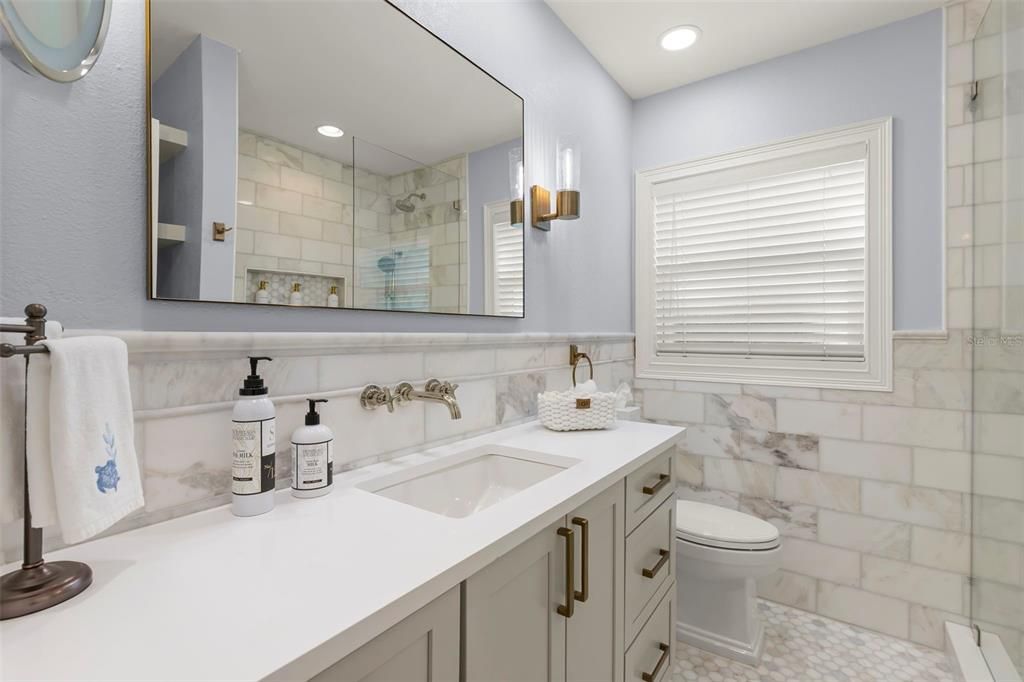 Bathroom, Glass Shower, Interior, Recessed Lighting