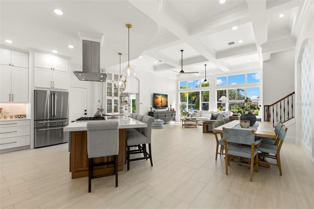 Dining room, Interior, Kitchen, Living room, Pendant Lights, Recessed Lighting, Wood Texture Flooring