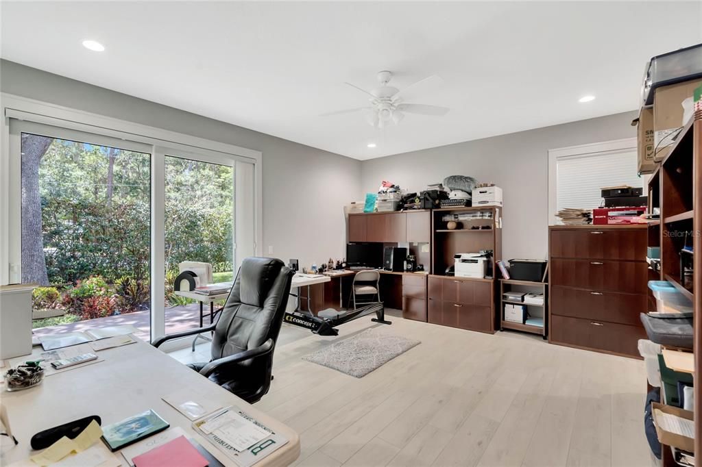 Home Office, Interior, Recessed Lighting, Wood Texture Flooring