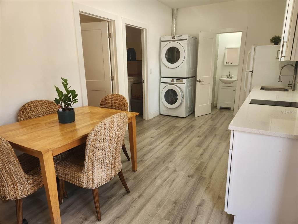 Dining room, Interior, Utility Closets, Washer, Wood Texture Flooring