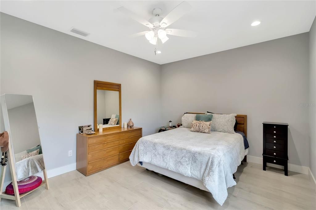 Bedroom, Interior, Recessed Lighting, Wood Texture Flooring