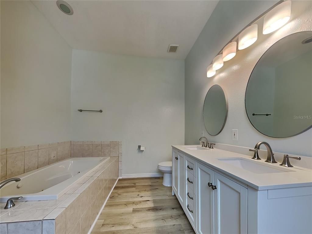 Bathroom, Dual Sink Vanities, Interior, Wood Texture Flooring