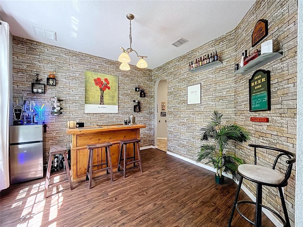 Interior, Pendant Lights, Stone Walls, Wood Texture Flooring