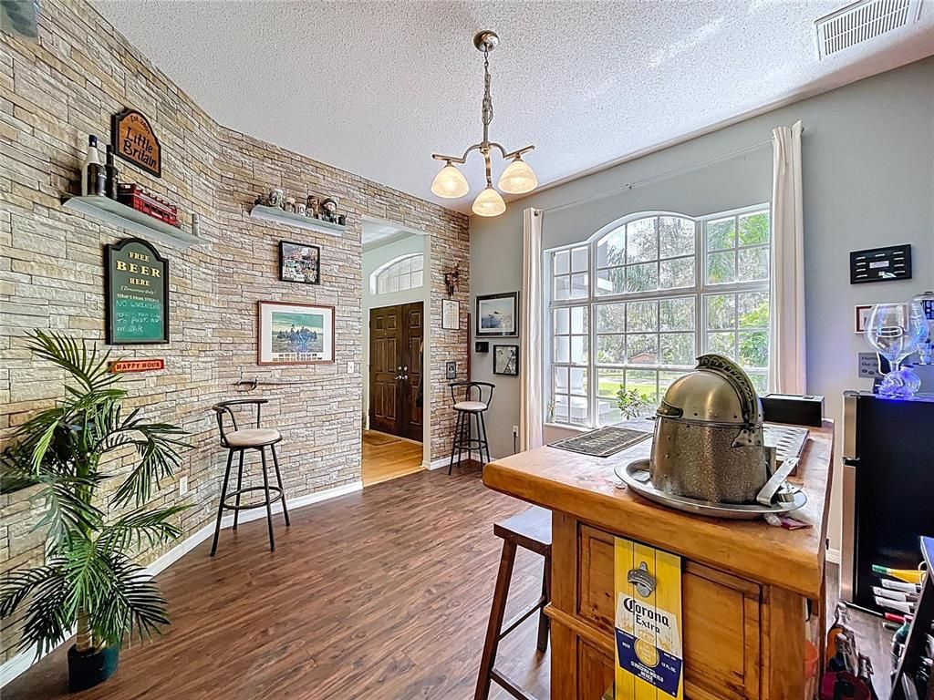 Interior, Pendant Lights, Stone Walls, Wood Texture Flooring