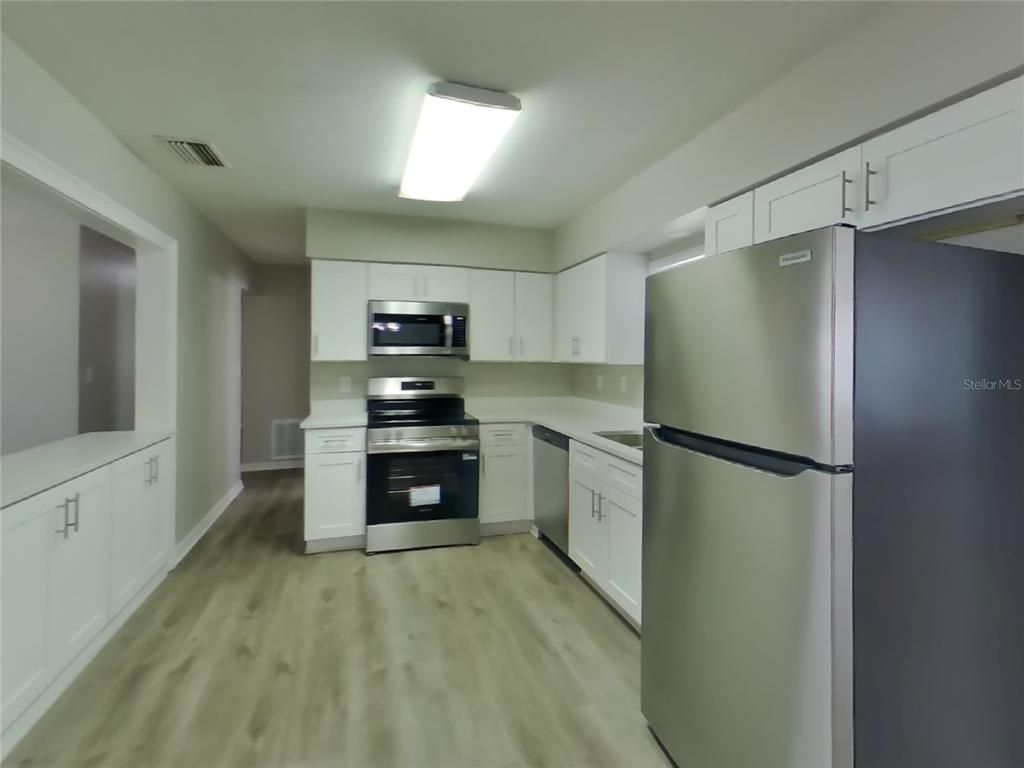 Interior, Kitchen, Stainless Steel Appliances, Wood Texture Flooring