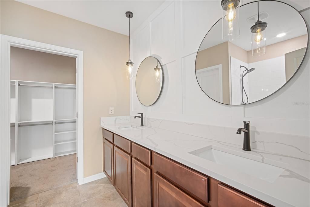 Bathroom, Dual Sink Vanities, Interior, Pendant Lights, Recessed Lighting
