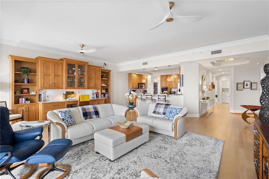 Interior, Kitchen, Living room, Pendant Lights, Recessed Lighting, Stainless Steel Appliances, Wood Texture Flooring