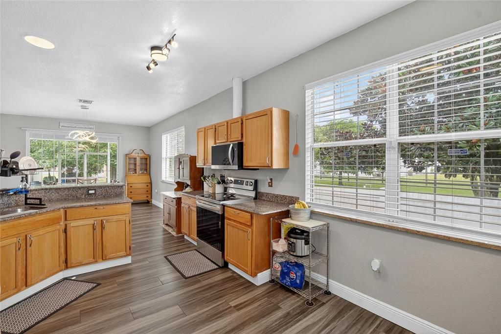 Interior, Kitchen, Pendant Lights, Recessed Lighting, Wood Texture Flooring