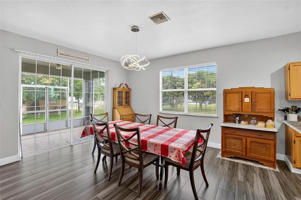 Dining room, Interior, Pendant Lights, Wood Texture Flooring