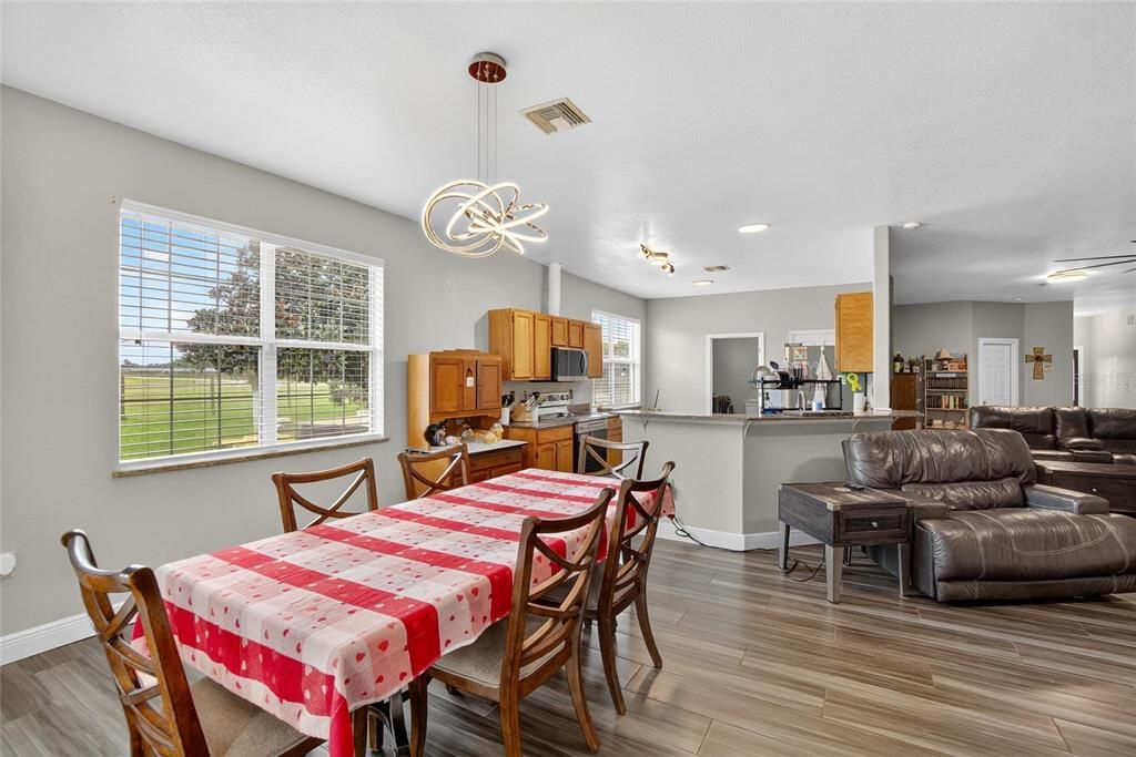Dining room, Interior, Kitchen, Living room, Pendant Lights, Recessed Lighting, Wood Texture Flooring
