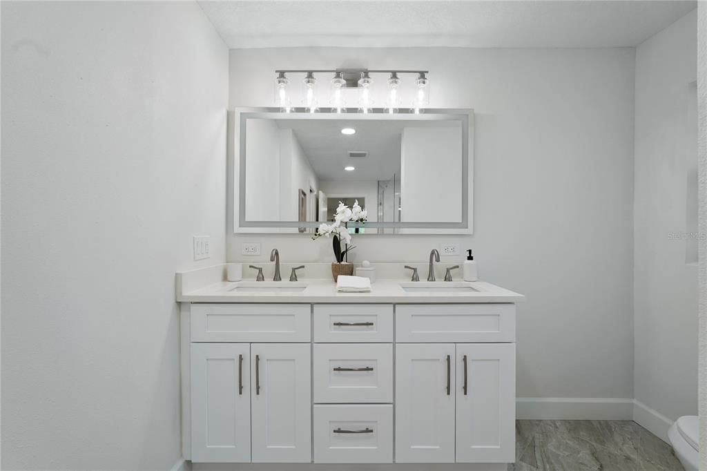 Bathroom, Dual Sink Vanities, Interior, Wood Texture Flooring