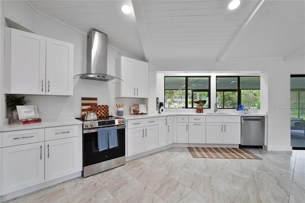 Interior, Kitchen, Marble, Recessed Lighting, Stainless Steel Appliances