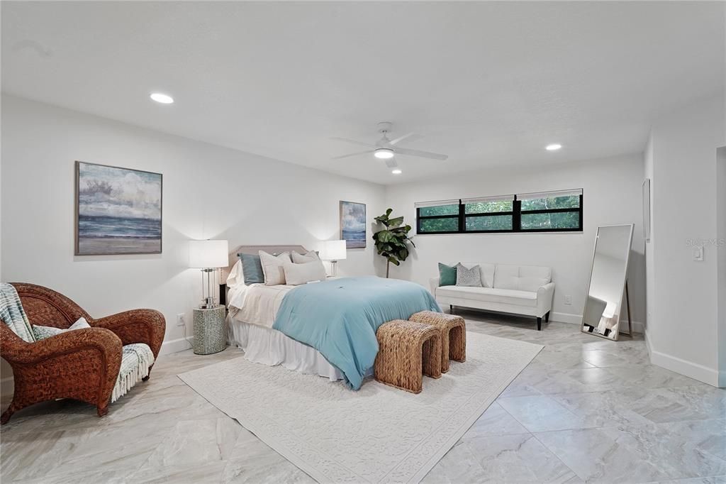 Bedroom, Interior, Marble, Recessed Lighting