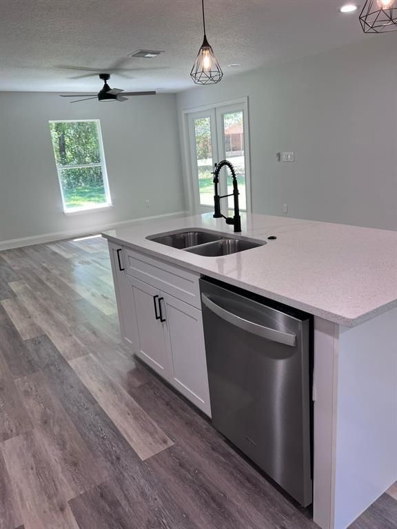 Interior, Kitchen, Pendant Lights, Recessed Lighting, Wood Texture Flooring