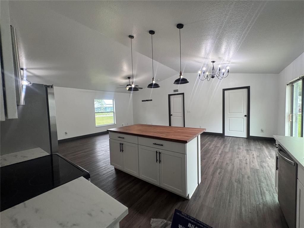 Interior, Kitchen, Pendant Lights, Wood Texture Flooring