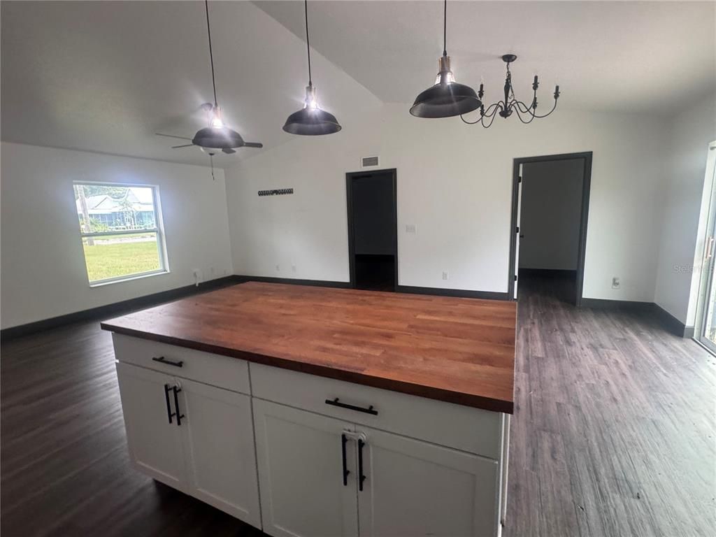 Empty room, Interior, Pendant Lights, Wood Texture Flooring