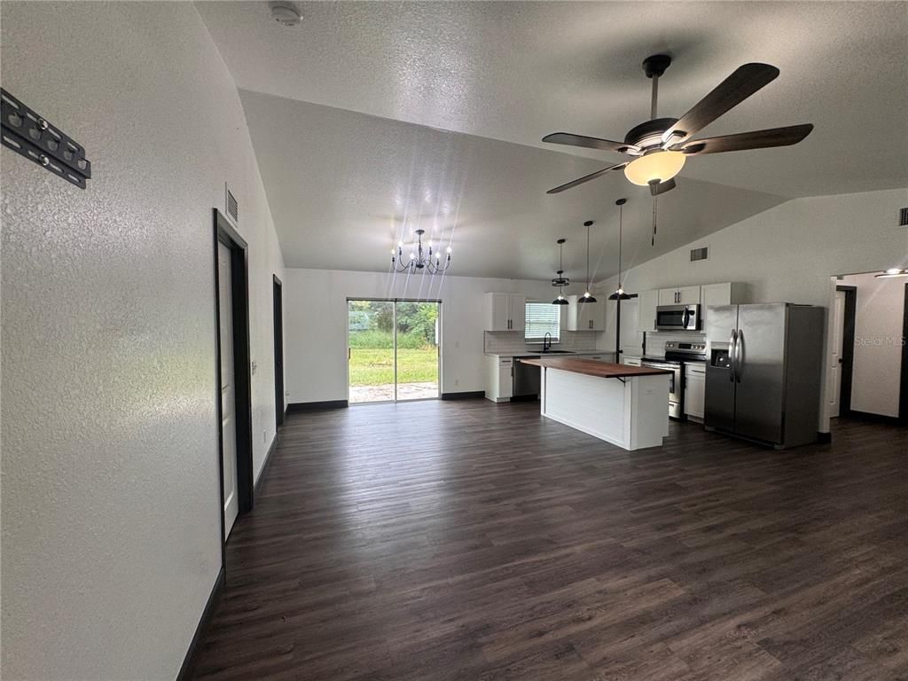 Interior, Kitchen, Pendant Lights, Stainless Steel Appliances, Wood Texture Flooring