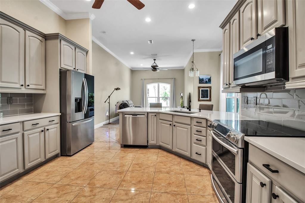 Interior, Kitchen, Pendant Lights, Recessed Lighting, Stainless Steel Appliances