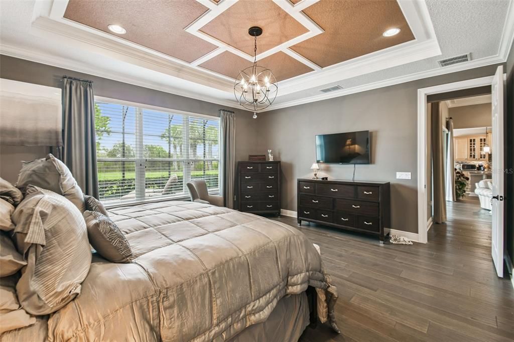 Bedroom, Interior, Pendant Lights, Recessed Lighting, Wood Texture Flooring
