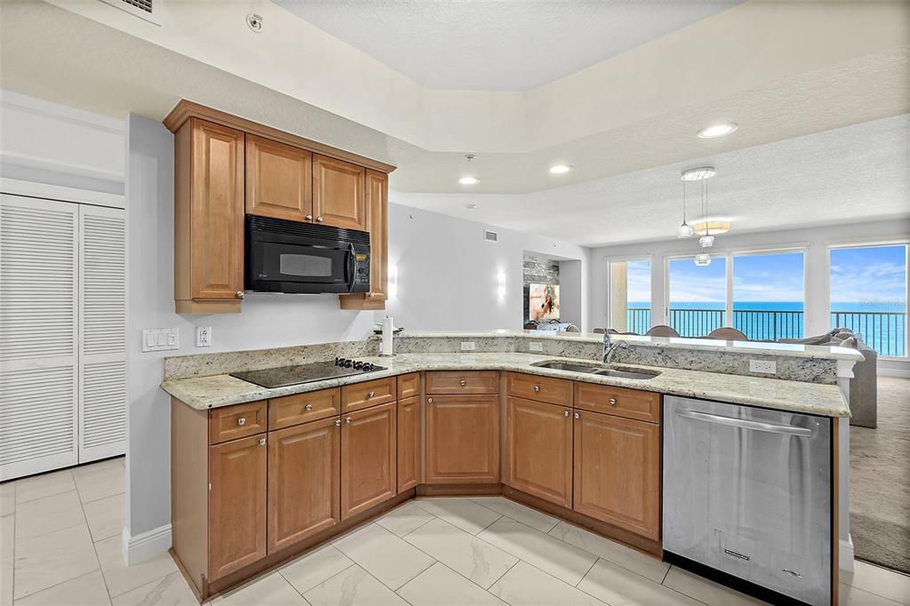 Interior, Kitchen, Marble, Pendant Lights, Recessed Lighting, Stainless Steel Appliances, Water