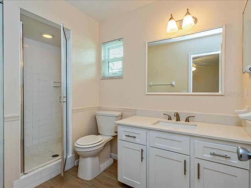 Bathroom, Glass Shower, Interior, Wood Texture Flooring