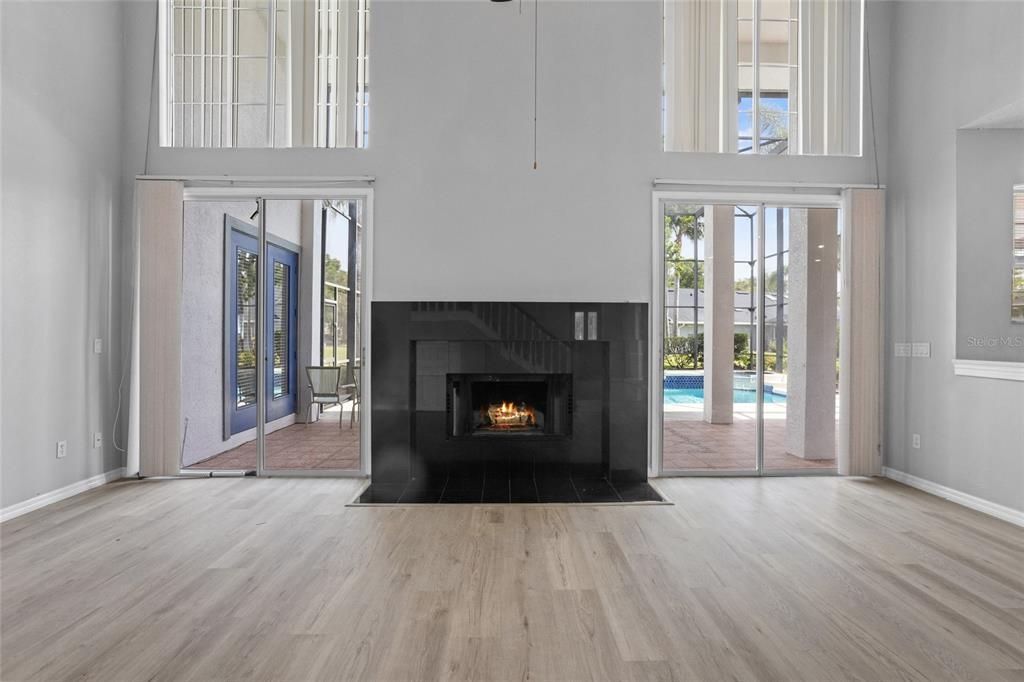 Fireplace, Interior, Wood Texture Flooring