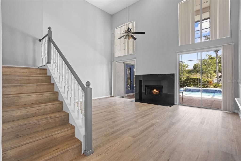 Fireplace, Interior, Wood Texture Flooring