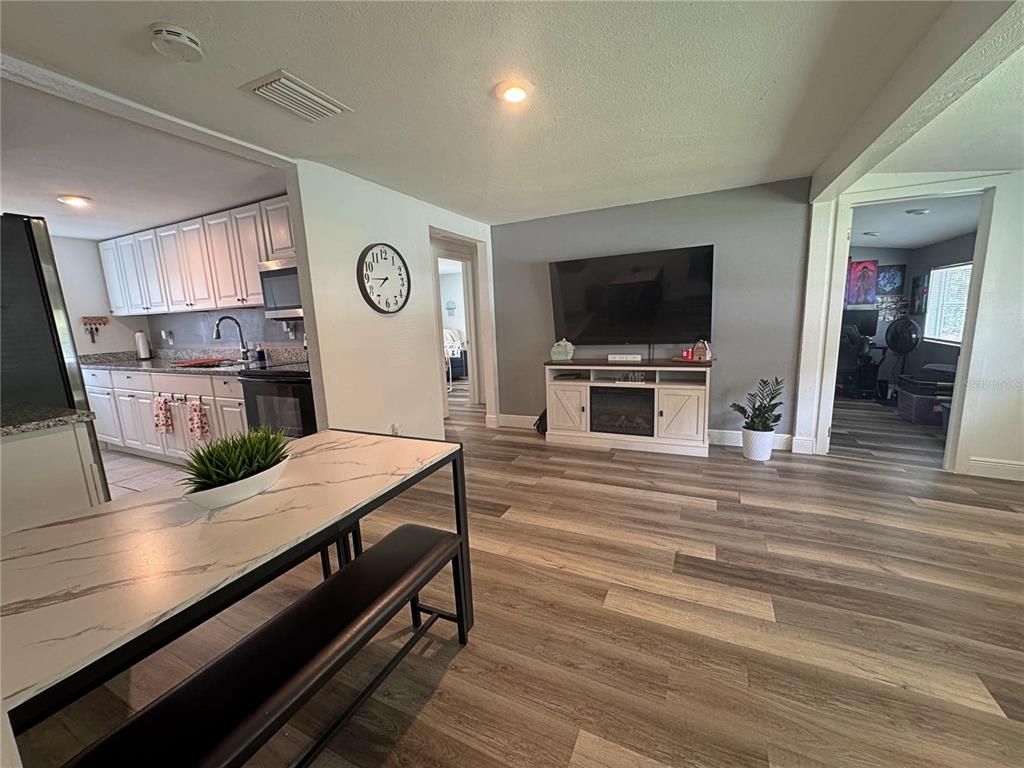 Interior, Kitchen, Recessed Lighting, Wood Texture Flooring