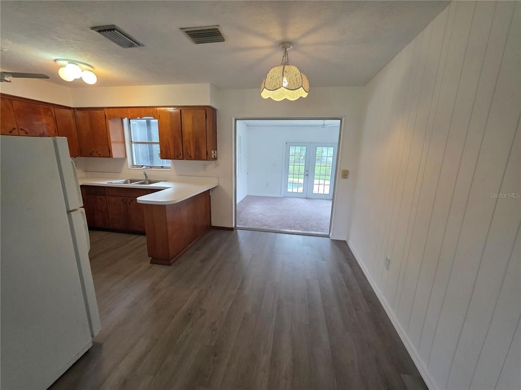 Interior, Kitchen, Pendant Lights, Wood Texture Flooring
