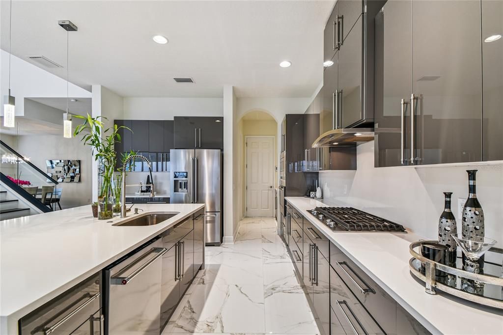 Interior, Kitchen, Marble, Recessed Lighting, Stainless Steel Appliances